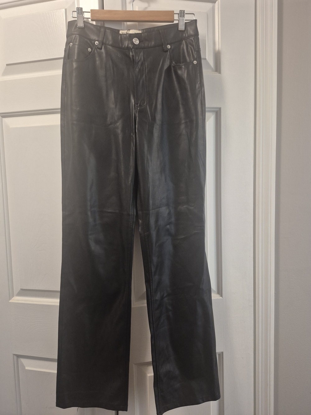 ZARA Black Faux Leather Wide Leg Pants, SZ 6